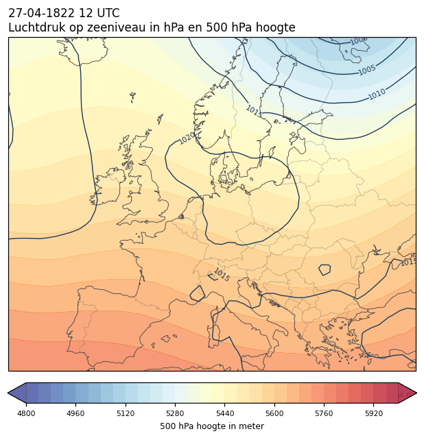 Weerkaart van 27 april 1822 om 12 UTC