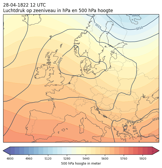 Weerkaart van 28 april 1822 om 12 UTC