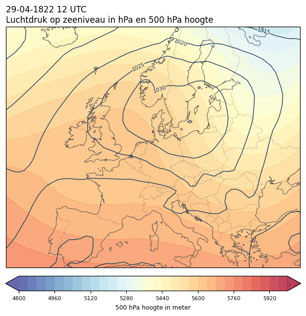 Weerkaart van 29 april 1822 om 12 UTC