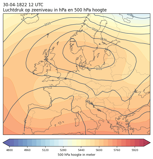 Weerkaart van 30 april 1822 om 12 UTC