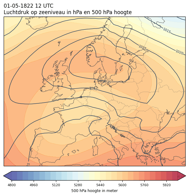 Weerkaart van 1 mei 1822 om 12 UTC