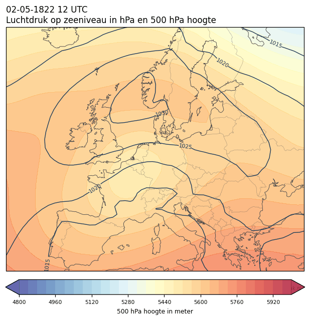 Weerkaart van 2 mei 1822 om 12 UTC