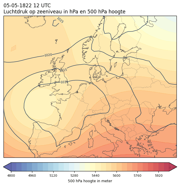 Weerkaart van 5 mei 1822 om 12 UTC