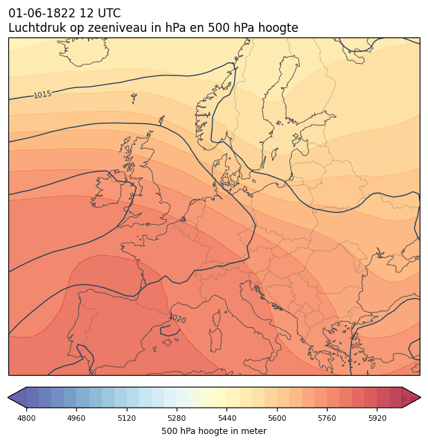 Weerkaart van 1 juni 1822 om 12 UTC
