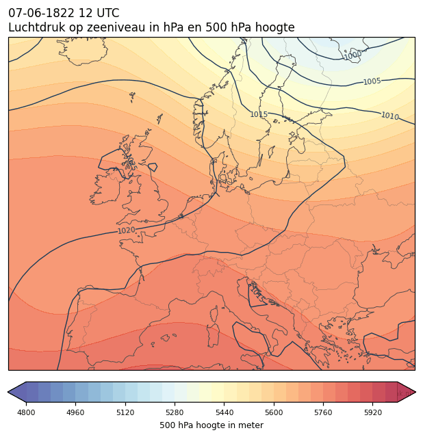 Weerkaart van 7 juni 1822 om 12 UTC