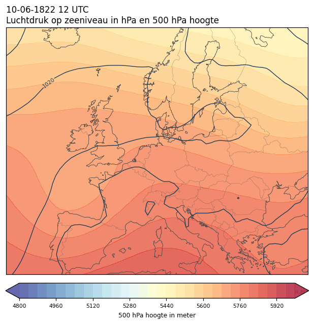 Weerkaart van 10 juni 1822 om 12 UTC