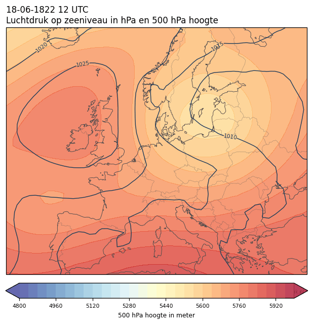 Weerkaart van 18 juni 1822 om 12 UTC
