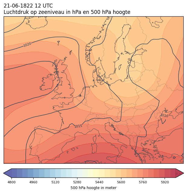 Weerkaart van 21 juni 1822 om 12 UTC