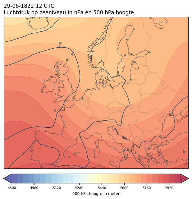 Weerkaart van 29 juni 1822 om 12 UTC