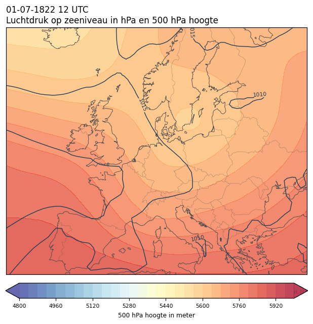 Weerkaart van 1 juli 1822 om 12 UTC