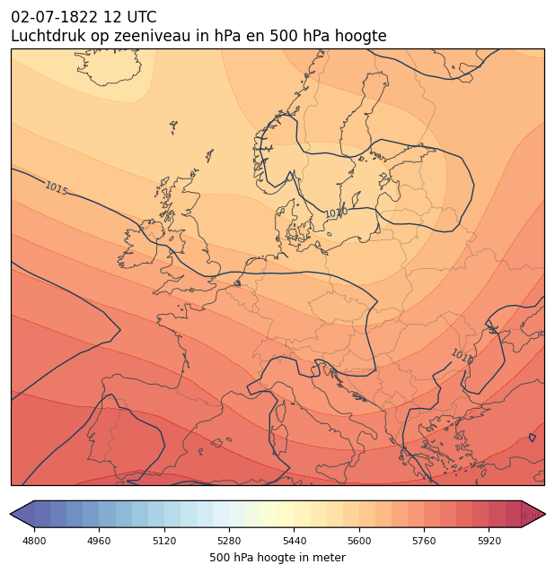 Weerkaart van 2 juli 1822 om 12 UTC