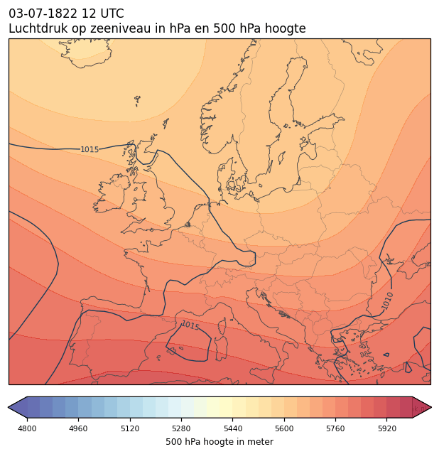 Weerkaart van 3 juli 1822 om 12 UTC