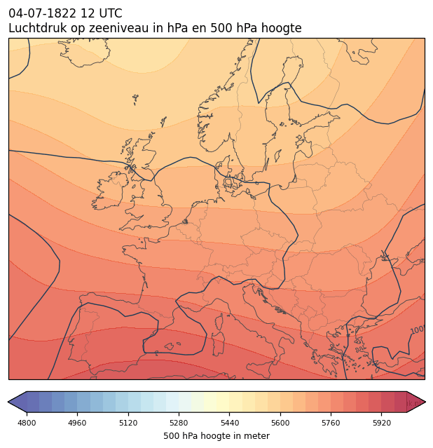 Weerkaart van 4 juli 1822 om 12 UTC