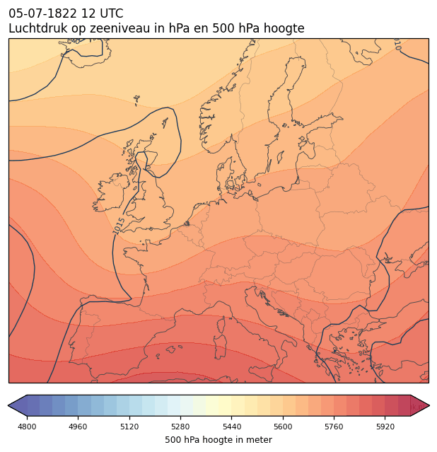 Weerkaart van 5 juli 1822 om 12 UTC