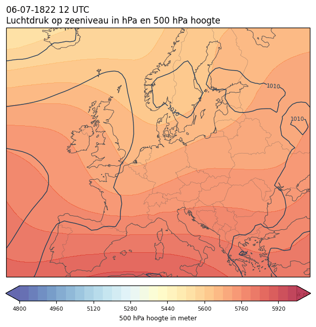 Weerkaart van 6 juli 1822 om 12 UTC