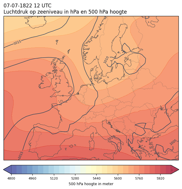 Weerkaart van 7 juli 1822 om 12 UTC