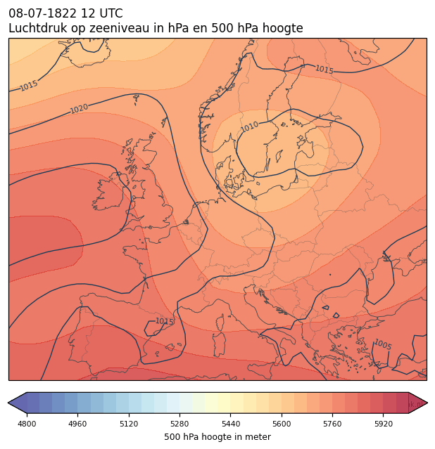 Weerkaart van 8 juli 1822 om 12 UTC