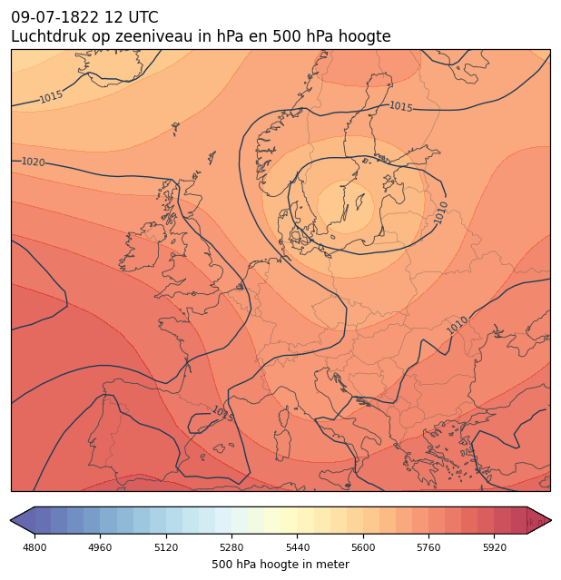Weerkaart van 9 juli 1822 om 12 UTC