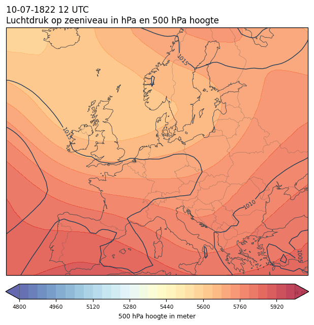 Weerkaart van 10 juli 1822 om 12 UTC