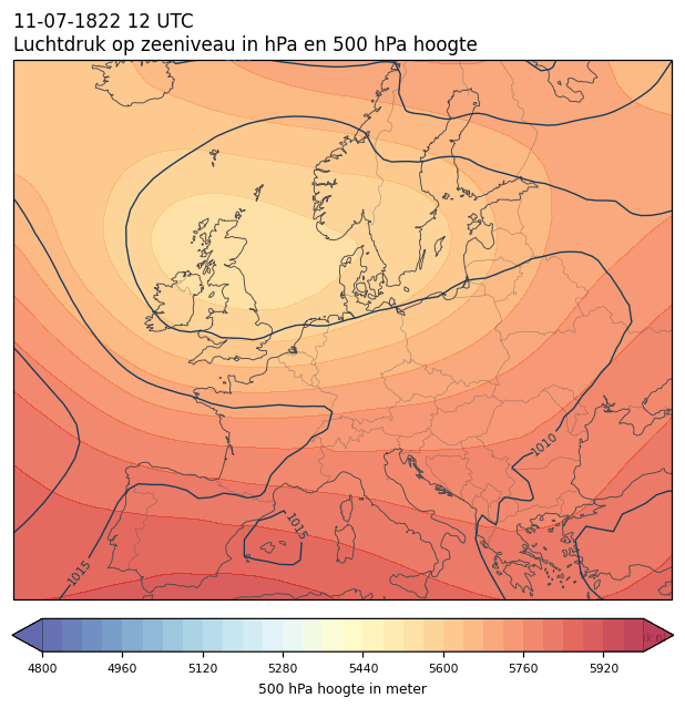 Weerkaart van 11 juli 1822 om 12 UTC