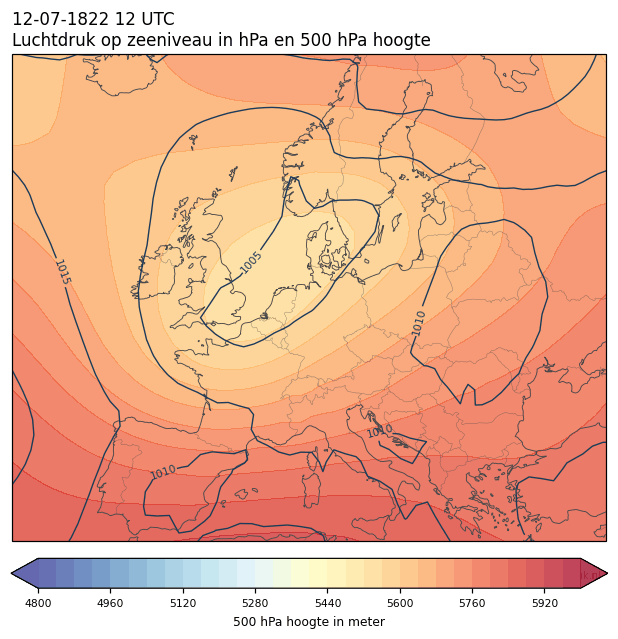 Weerkaart van 12 juli 1822 om 12 UTC