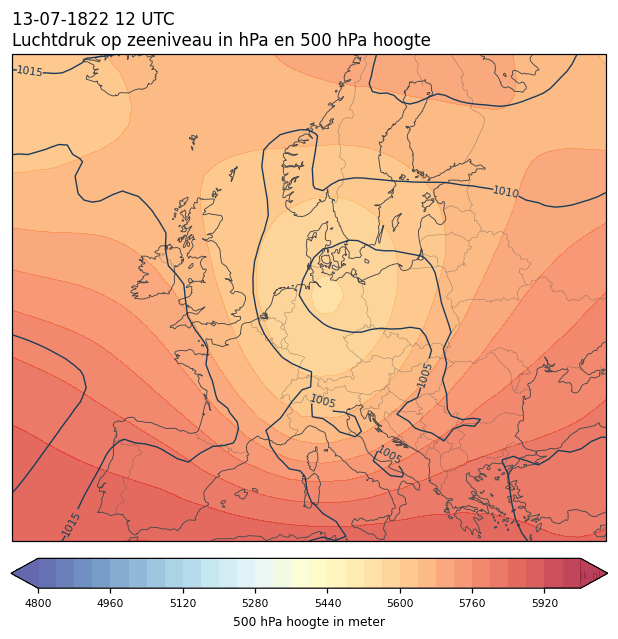 Weerkaart van 13 juli 1822 om 12 UTC
