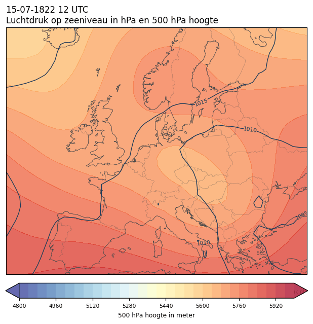 Weerkaart van 15 juli 1822 om 12 UTC