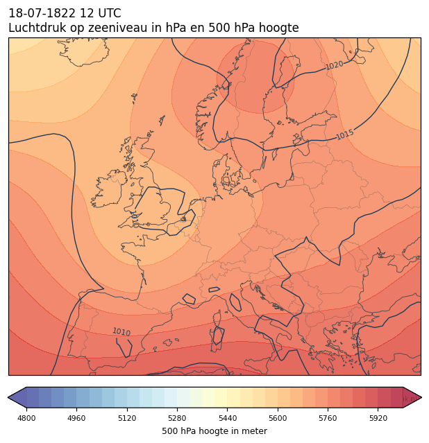Weerkaart van 18 juli 1822 om 12 UTC
