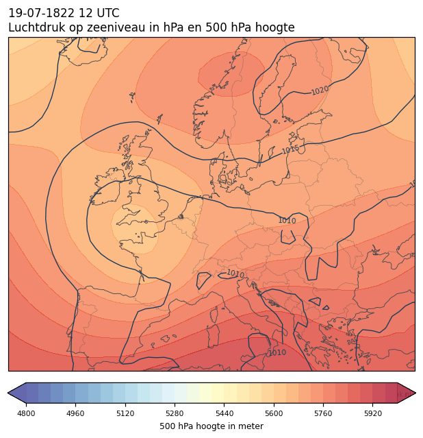 Weerkaart van 19 juli 1822 om 12 UTC