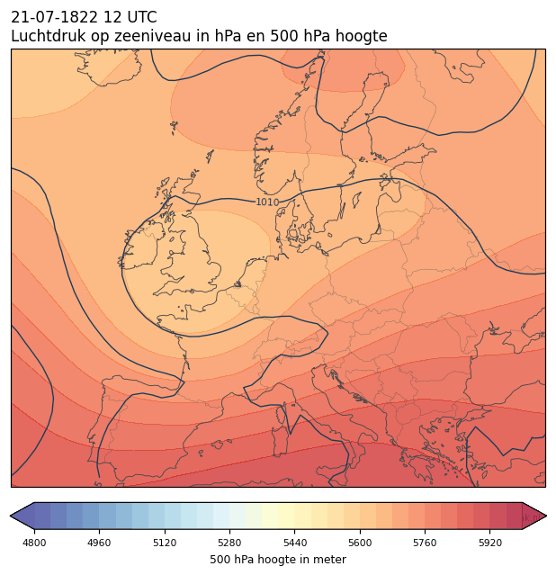 Weerkaart van 21 juli 1822 om 12 UTC