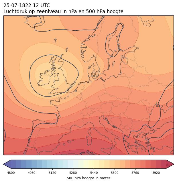 Weerkaart van 25 juli 1822 om 12 UTC