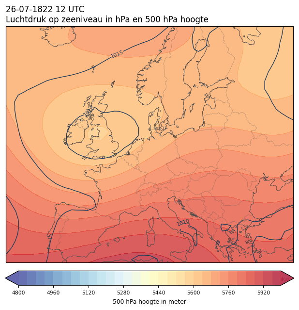 Weerkaart van 26 juli 1822 om 12 UTC