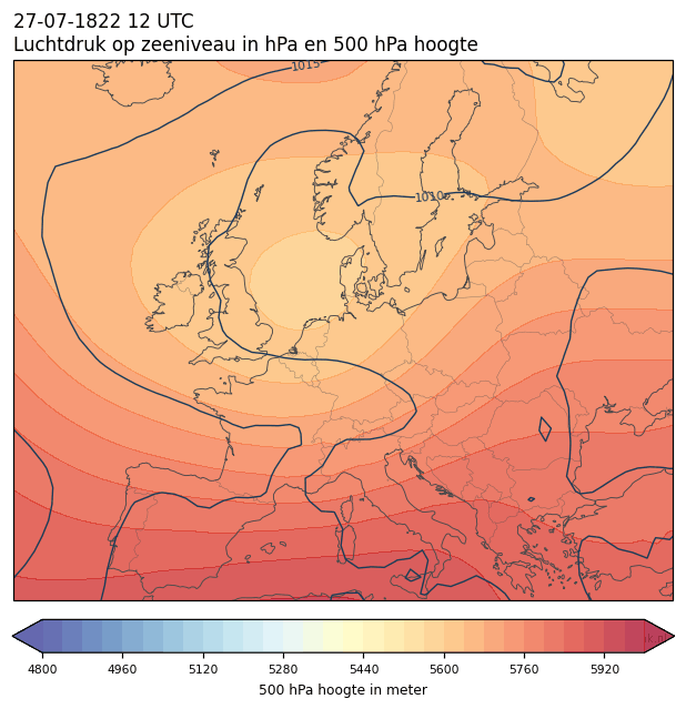 Weerkaart van 27 juli 1822 om 12 UTC