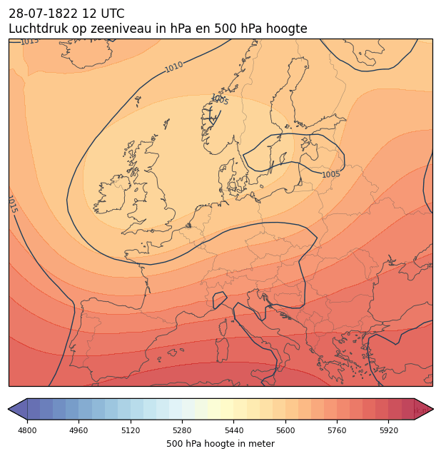 Weerkaart van 28 juli 1822 om 12 UTC