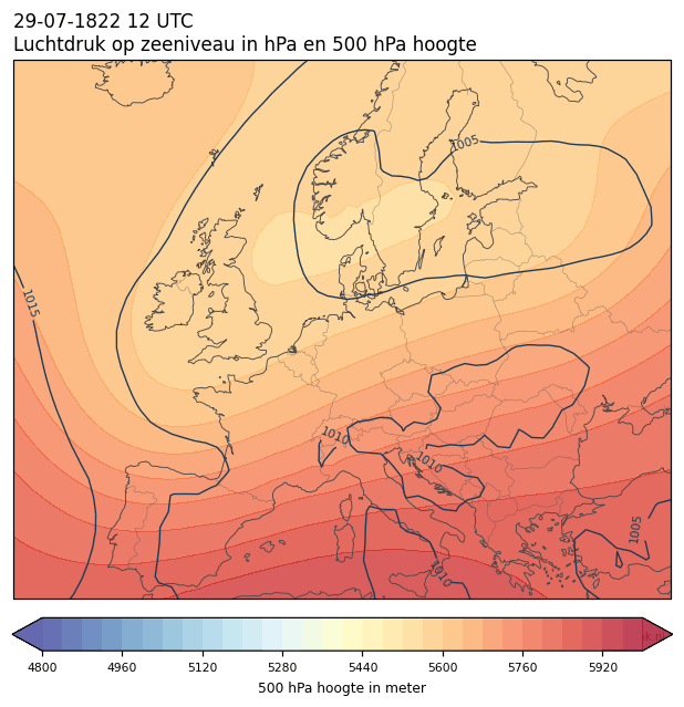 Weerkaart van 29 juli 1822 om 12 UTC
