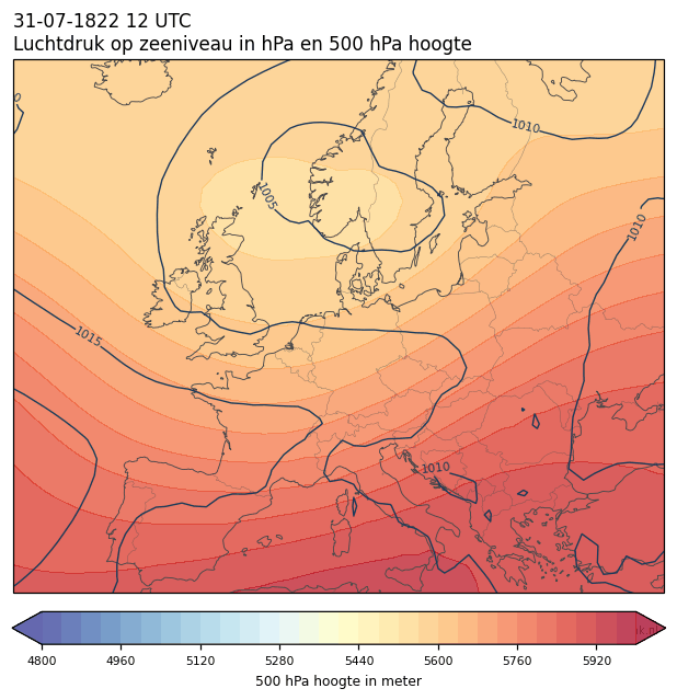 Weerkaart van 31 juli 1822 om 12 UTC