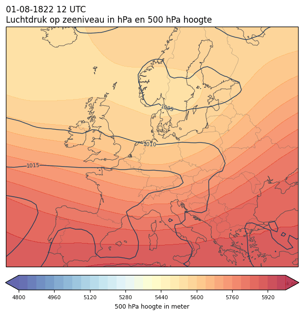 Weerkaart van 1 augustus 1822 om 12 UTC