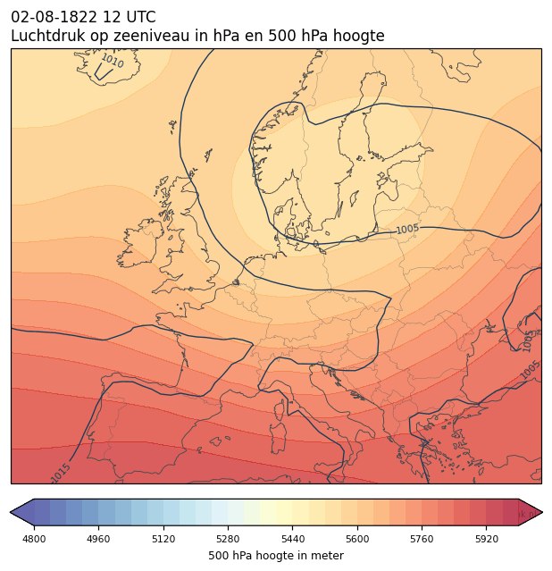 Weerkaart van 2 augustus 1822 om 12 UTC