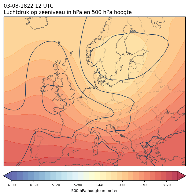 Weerkaart van 3 augustus 1822 om 12 UTC