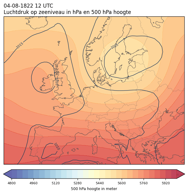 Weerkaart van 4 augustus 1822 om 12 UTC