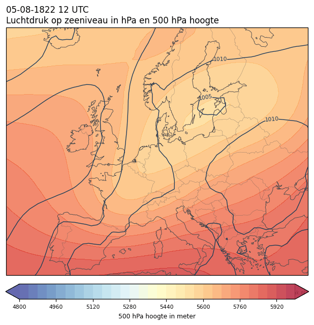 Weerkaart van 5 augustus 1822 om 12 UTC
