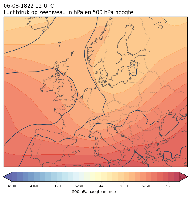 Weerkaart van 6 augustus 1822 om 12 UTC