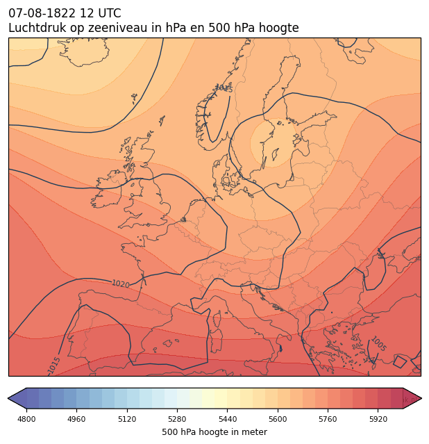 Weerkaart van 7 augustus 1822 om 12 UTC