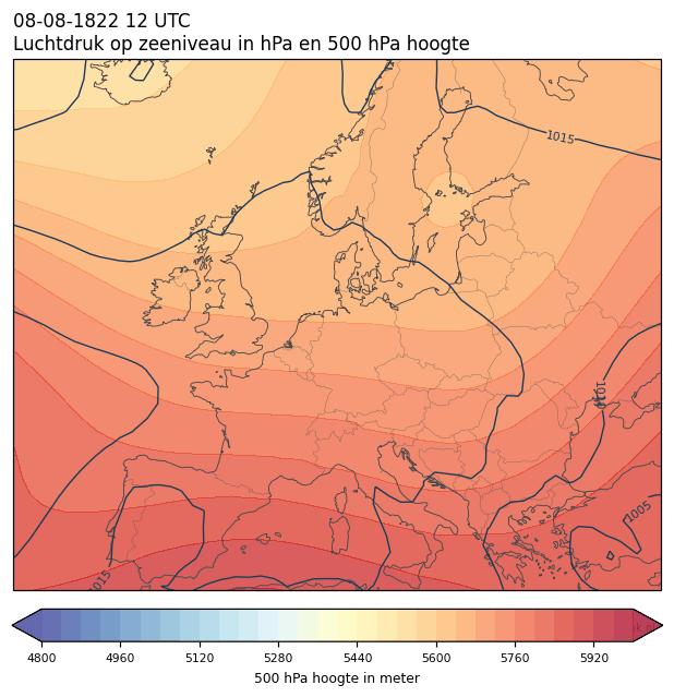 Weerkaart van 8 augustus 1822 om 12 UTC