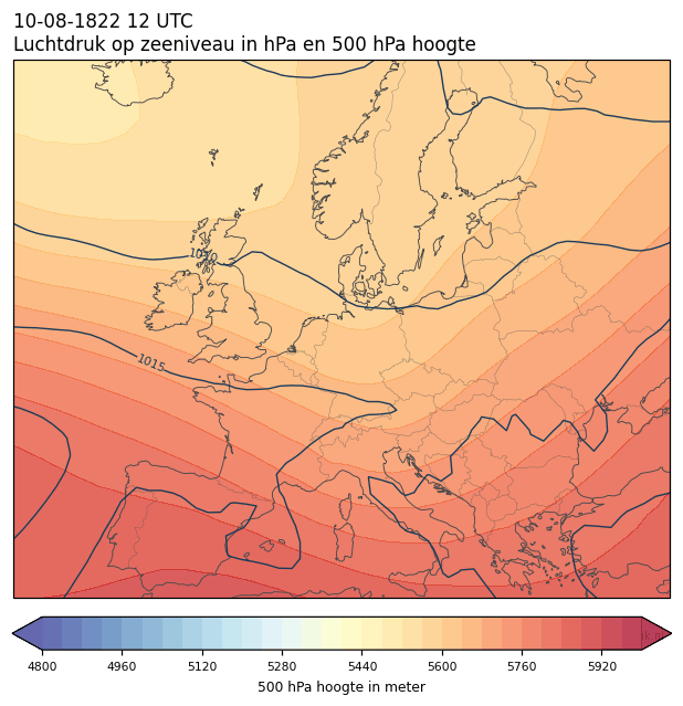 Weerkaart van 10 augustus 1822 om 12 UTC
