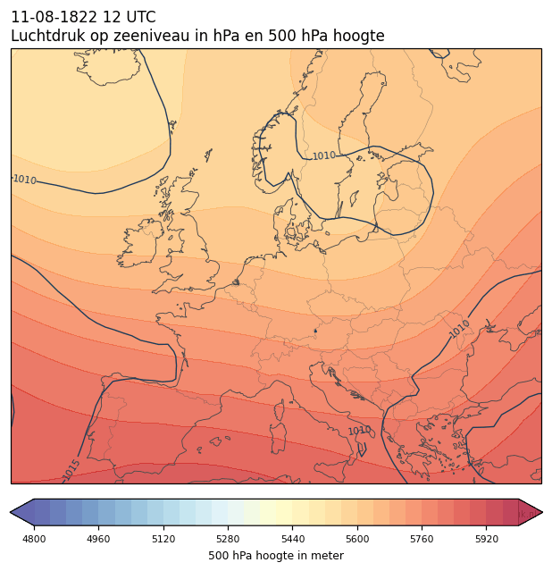 Weerkaart van 11 augustus 1822 om 12 UTC