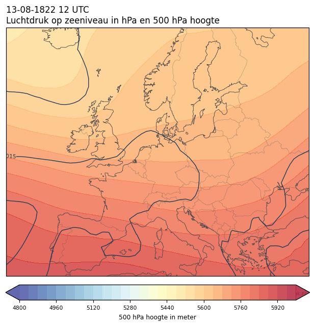 Weerkaart van 13 augustus 1822 om 12 UTC