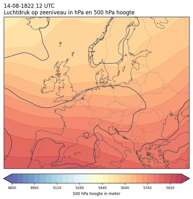 Weerkaart van 14 augustus 1822 om 12 UTC