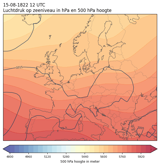 Weerkaart van 15 augustus 1822 om 12 UTC