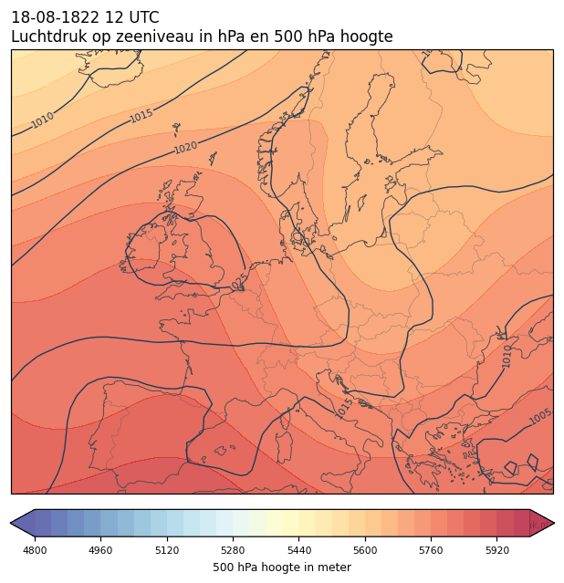 Weerkaart van 18 augustus 1822 om 12 UTC